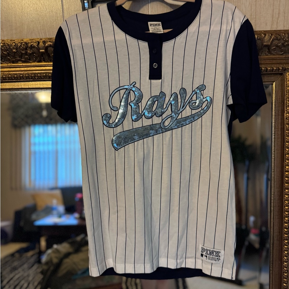 PINK Victoria's Secret Rays Striped Shirt - Blue and White
